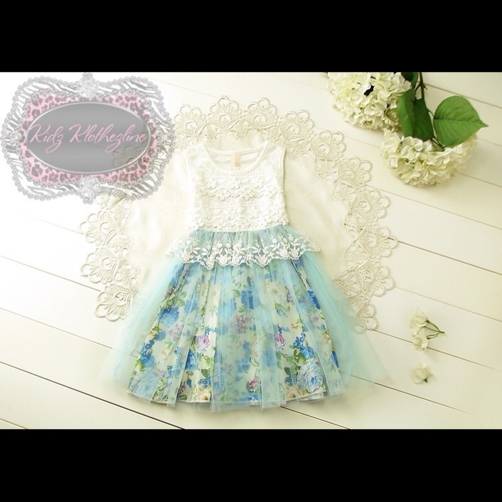 GIRLS DRESS TULLE LACE FLORAL